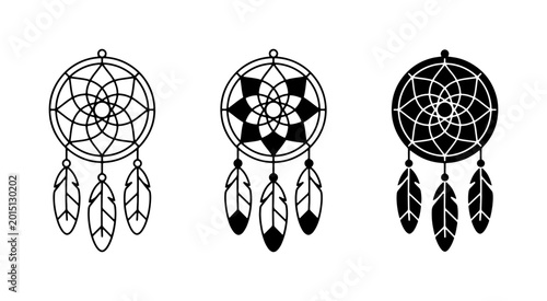 Schilderij op canvas Dreamcatcher Vector Icons, Native American Symbols, Spiritual Talismans, Boho De