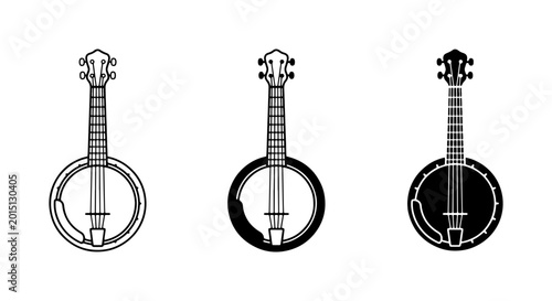 Photos Three Banjo Icons, String Instrument Vector Graphics, Folk Music Symbols, Black