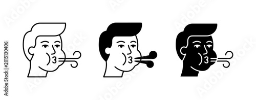 Photos Man Blowing Air, Wind Breath Icon Set, Person Exhaling Symbol