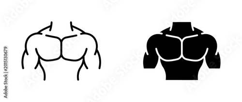 Foto Muscular Chest Icons, Male Torso Silhouette, Fitness Bodybuilding Vector Art