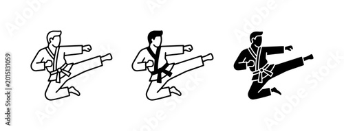 Tableau sur toile Martial Arts Karate Kick Icons, Taekwondo Fighter Silhouette, Combat Sports Vect
