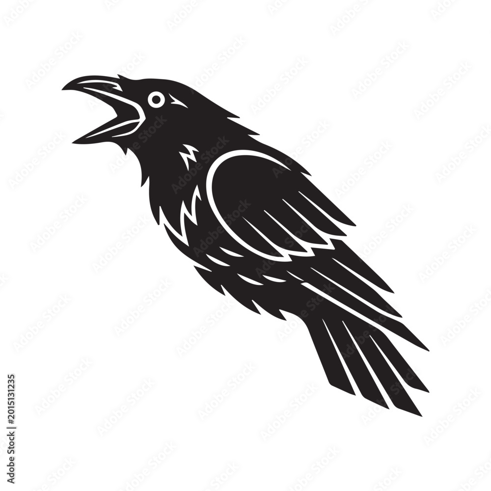 Obraz premium Tribal Raven Crow Silhouette Vector Illustration, Black and White Bird Tattoo Design 