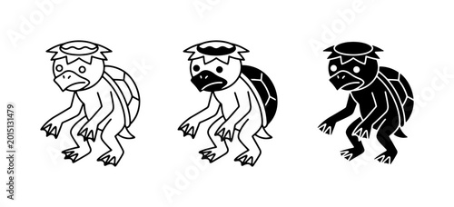 Japanese Kappa Folklore Creature, Mythical Water Spirit, Vector Icons Set