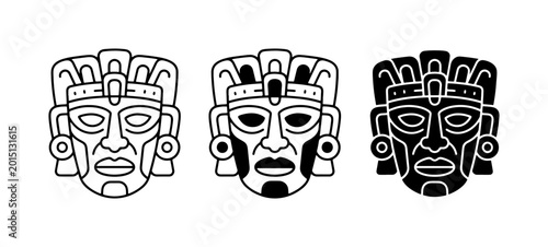 Φωτογραφία Mayan Masks, Ancient Tribal Faces, Mesoamerican Culture Icons, Vector Art Set