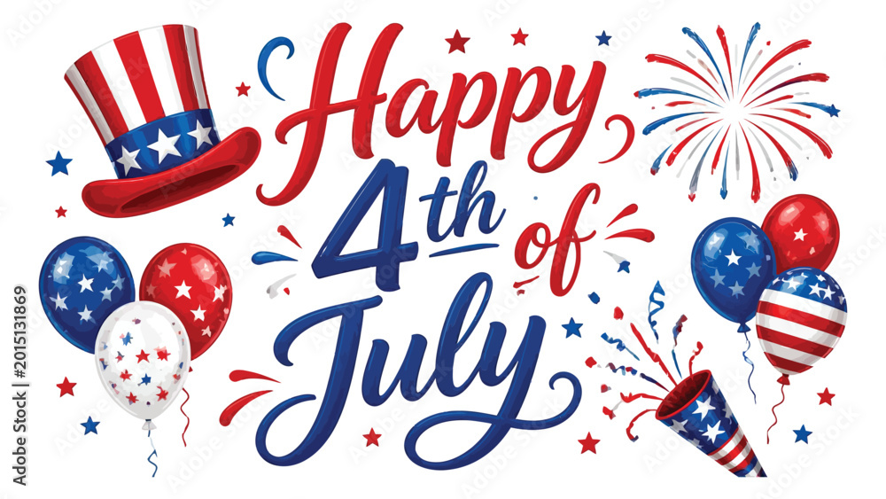 Fototapeta premium Happy 4th of july celebration with patriotic balloons fireworks and american symbols