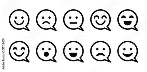 Schilderij op canvas Illustration of emoticons and speech bubble Icons for communication, feedback, and social media designs