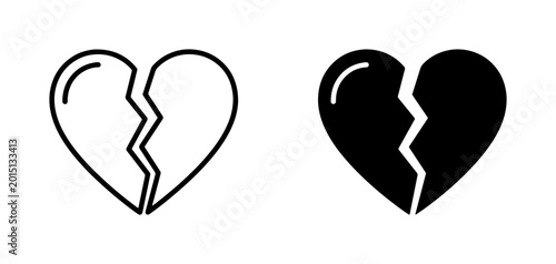 Fotografie Broken Heart Icons, Love Breakup Symbol, Sadness Emotion, Relationship Loss, Two