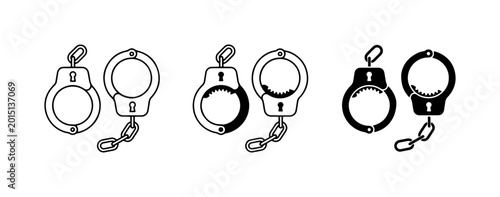 Schilderij op canvas Handcuff Icons Set, Police Restraint Symbols, Law Enforcement Metal Chains, Arre