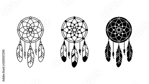 Foto Dreamcatcher Vector Icons, Native American Symbols, Bohemian Decor Elements, Spi