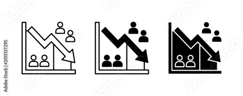 Schilderij op canvas Declining Population Icons, Falling Demographics, People Graph Downward Trend