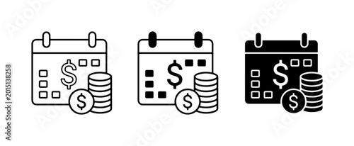 Financial Calendar Icons, Money Planning Symbols, Budgeting Schedule Graphics