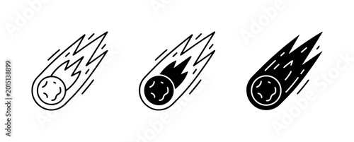 Fotografía Meteorite Icons, Falling Star Vector Graphics, Comet Symbols, Space Objects