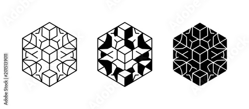 Bild auf Leinwand Geometric Hexagon Patterns, Abstract Cube Designs, Minimalist Black and White Ic
