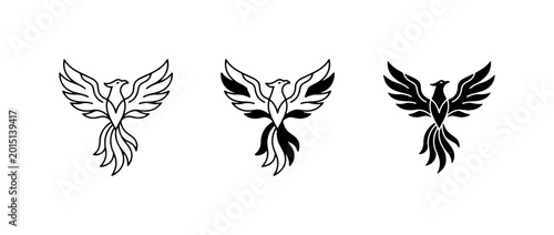 Tableau sur toile Phoenix Vector Icons, Mythical Bird Silhouettes, Firebird Graphics, Symbol of Re