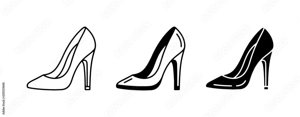 Fototapeta premium Elegant High Heel Shoe Icons, Classic Pump Silhouette, Fashion Footwear Vector Set, Versatile Style Graphics