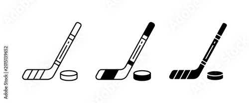 Photography Ice Hockey Stick and Puck Icons, Sport Equipment Vector Graphics, Winter Game Sy