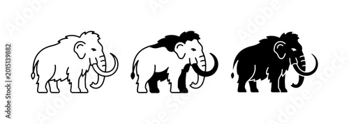 Foto Mammoth Icons Set, Prehistoric Animal Vector Graphics, Ancient Mammal Illustrati