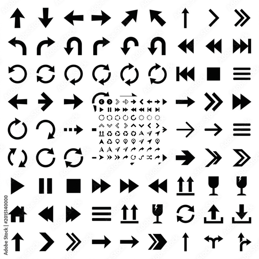 Fototapeta premium Vector Collection of Minimalist Black Directional Symbols and Media Controls