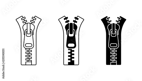 Photos Zipper Icons Set, Clothing Fastener Vector Graphics, Black and White Closure Ele