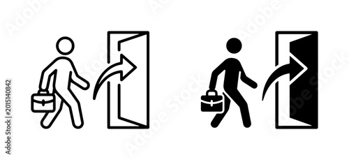 Photography Business Man Exiting Doorway, Leaving Office Icon Set, Career Change Symbol