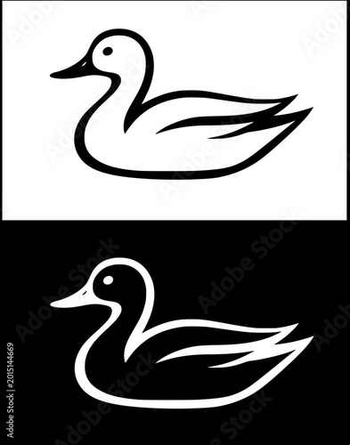 Fotografi Minimalist duck icon or logo, with original and inverted design