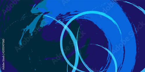 Futuristic Neon Rings Abstract Background in Dark Blue Light
