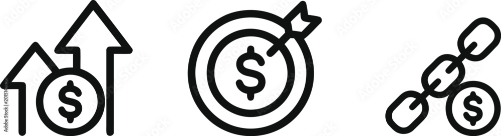 Fototapeta premium Financial growth vector icons investment target and chain security symbols