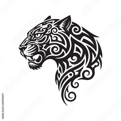 фотографія Black Panther Head Tribal Tattoo Silhouette Vector Illustration, Big Cat Mascot