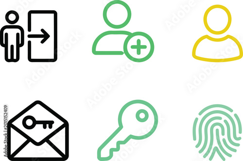 Security access vector icons user authentication key and fingerprint symbols