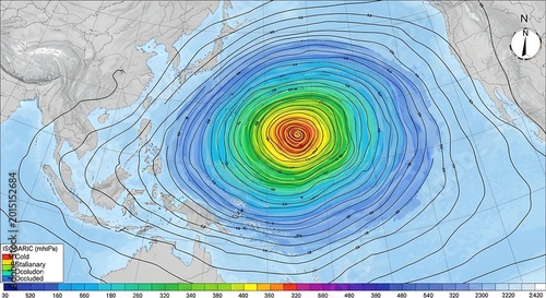 Hurricane Weather Map with Color Scale.