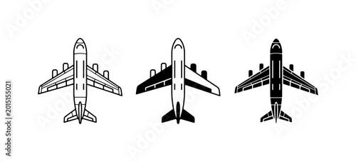 Tableau sur toile Airplane Icons, Top View Vector Set: Commercial Jet, Passenger Aircraft, Aviatio