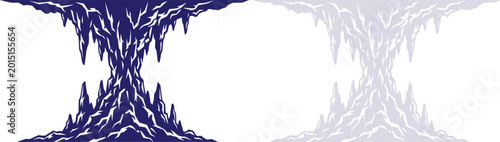 Foto Stalactites and Stalagmites Cave Formation Illustration in Blue and White on a t