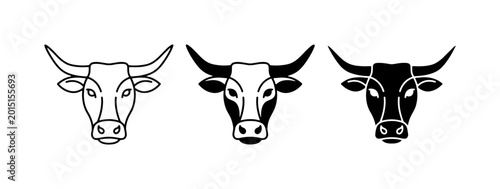 Tableau sur toile Bull Head Icons, Cattle Face Vector Graphics, Livestock Symbol Set