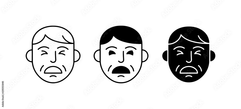 Εκτύπωση καμβά Facial Expression Icons: Sadness, Distress, and Pain, Vector Set