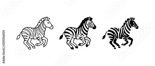 Photography Three Zebra Illustrations, Running Equine Vector Art, Black and White Animal Gra