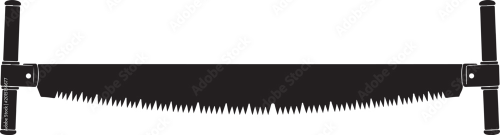 Fototapeta premium Vintage two man crosscut saw icon with wooden handles isolated on transparent background for forestry logging and timber cutting.