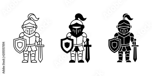 Tableau sur toile Chibi Knight Icons, Medieval Warrior Vector Set, Fantasy Character Graphics, Shi