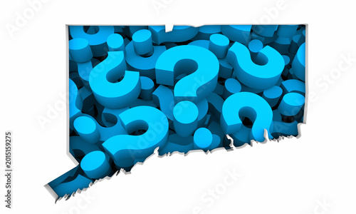 Connecticut CT State Map Question Marks Ask FAQs Best Place Location 3d Illustration