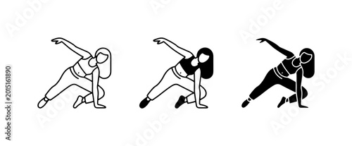 Fotografia Breakdancing Woman Icon Set, Dynamic Pose, Hip Hop Dancer Silhouette, Urban Danc