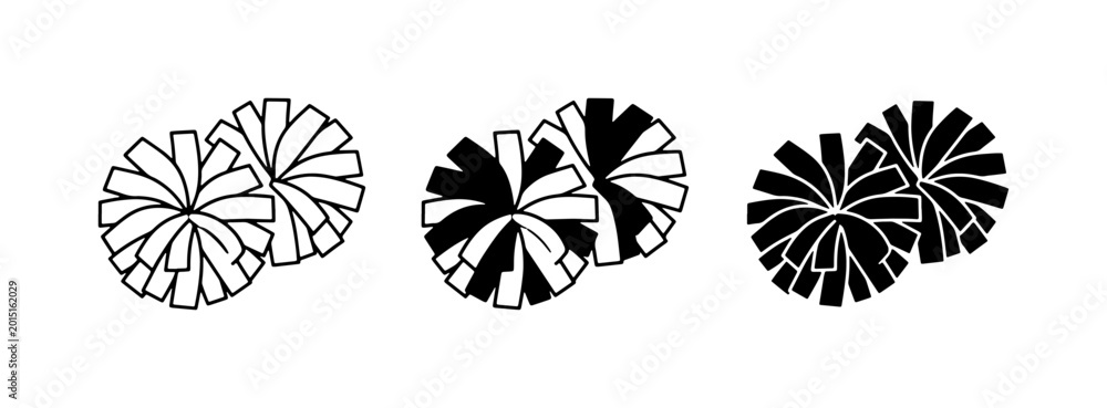 Εκτύπωση καμβά Cheerleading Pom Poms Vector Set, Sport Celebration Accessories, Black and White