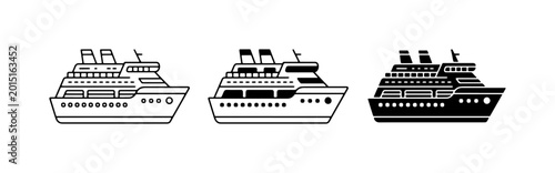 Konstfotografi Cruise Ship Icons, Passenger Vessel Vector Graphics, Ocean Liner Silhouettes for