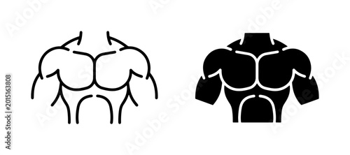 Schilderij op canvas Muscular Torso Icons, Bodybuilder Chest Silhouette, Fitness Man Outline Vector