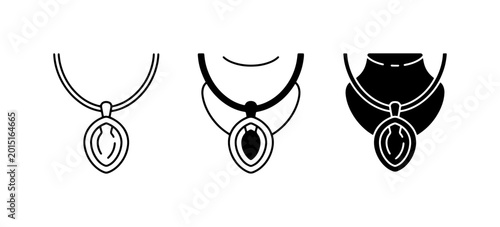 Konstfotografi Pendant Necklace Icons, Jewelry Symbols, Elegant Gemstone Charm Vector Graphics