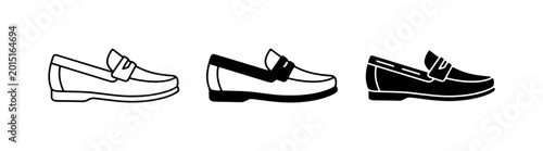 Slika na platnu Loafer Shoe Icons, Classic Menswear Footwear Vector Set, Black and White Fashion