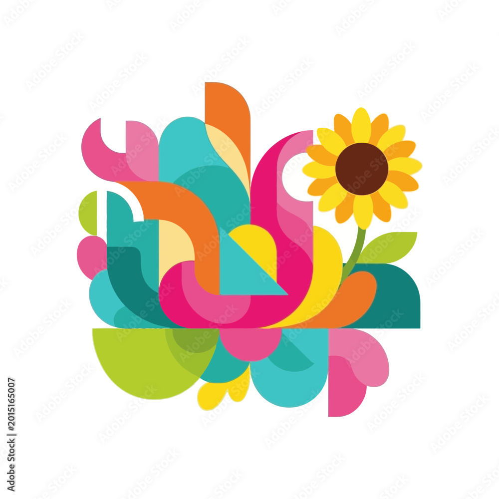 Naklejka premium Abstract Design Features Colorful Shapes and Vibrant Sunflower Element
