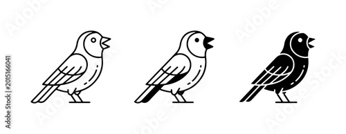 Tableau sur toile Chirping Bird Icons: Outline, Filled, and Silhouette Styles for Nature and Wildl