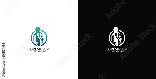 Canvas Print Modern abstract family logo design symbolizing parental care and child support,