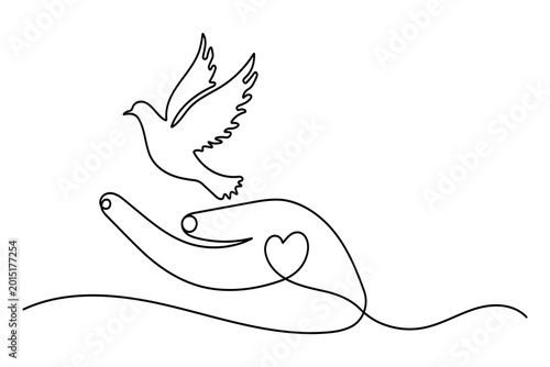 Flying bird continuous one line art drawing in a minimalist modern outline style