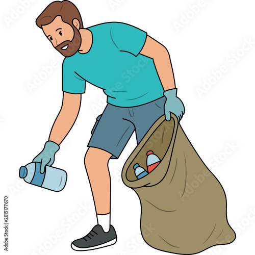 Man Picking Up Plastic Trash