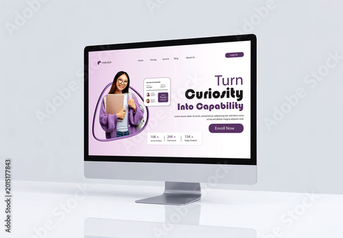 Modern online learning website mockup on desktop monitor